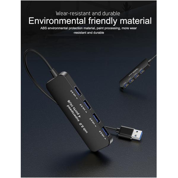 Ultra Thin 4 Port 3.0 USB HUBs For Computer High Speed Indicator 24AWG 70g