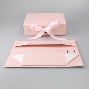 Laminated Pink Folding Cardboard Gift Packaging Box With Bow Ribbon