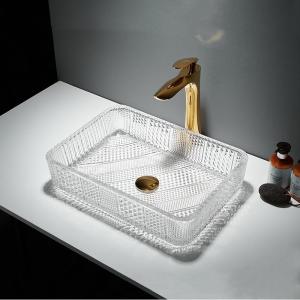 China Rectangular Glass Wash Basin Table Top 12 Inch Crystal Clear wholesale