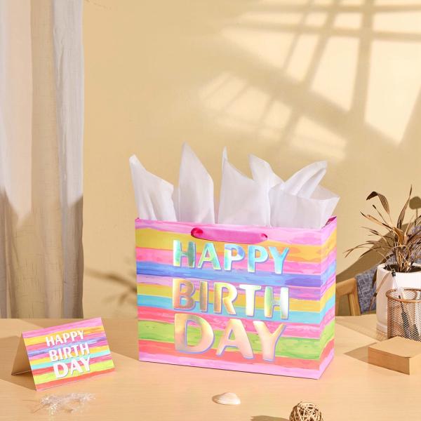 Custom Luxury Big Birthday Gift Shopping Paper Bag with CMYK 4 Color Offset Printing