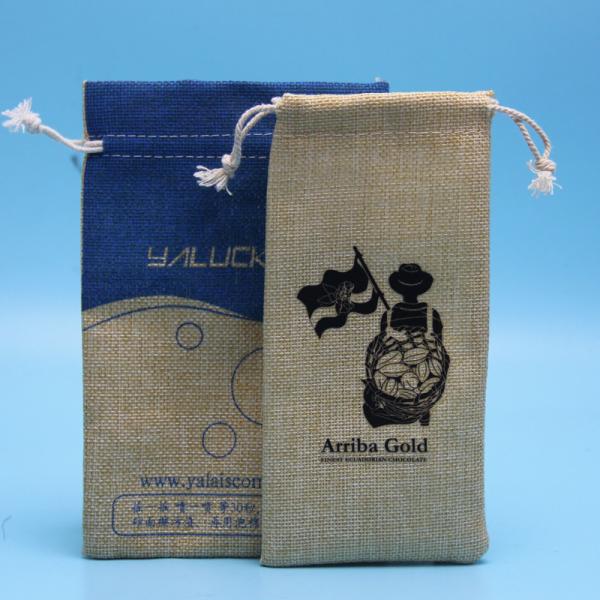 Quality Coffee Beans Custom Printed Jute Bags , Colored Packing Felt Drawstring Bag for sale