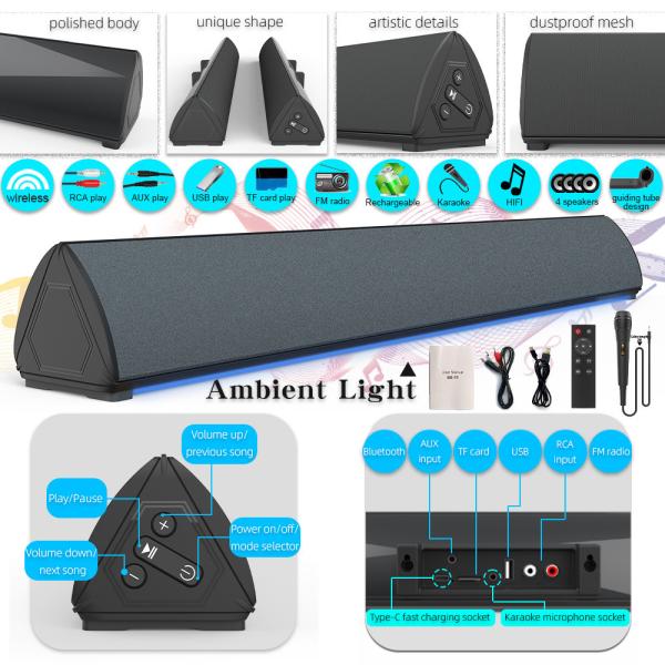 V5.0 Rechargeable Bluetooth Sound Bar Wireless PC Soundbar Immersive Experience