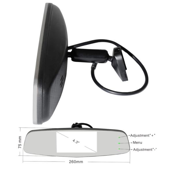Car Reversing Mirror Monitor with High Reflectivity Mirror glass 4.3 Inch Screen