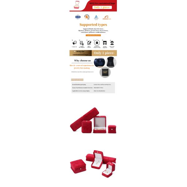Wholesale Manufacturing Luxury velvet Jewellery packaging Box Custom logo Necklace Bracelet Earrings Ring Packaging red Velvet Jewelry Box