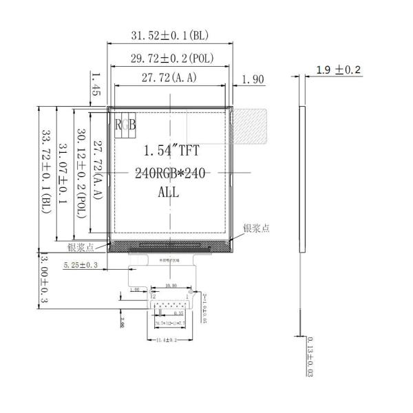 1.54inch 240RGBx240 TFT LCD Panel Touch Screen For Smart Watch