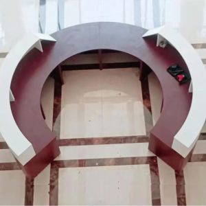 Red Counter Office Reception Desk Salon Design Curved Shape