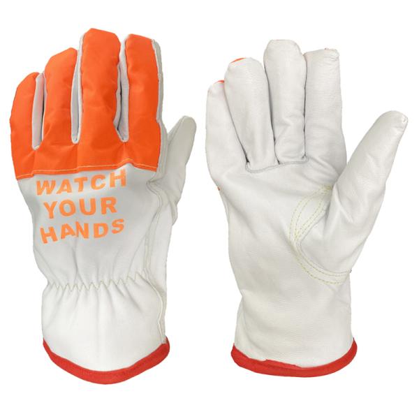 Safety Cycling Hi Vis Running Gloves Cut Resistant Goat Leather Winter Warm Acrylic Lining Work