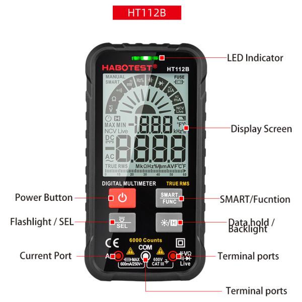 112B Digital Smart Multimeters Amp Ohm Hz Capacitance Battery Tester Portable Palm NCV Voltmeter Auto Range 6000 Counts