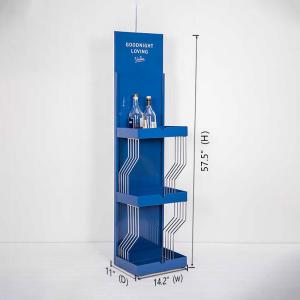 China Metal iron steel wine liquor whisky bottle 3 layers blue retail floorstanding display rack wholesale