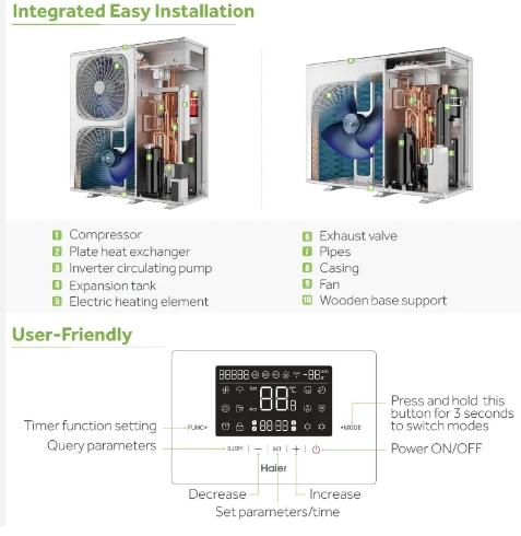 Hot Water Heating Cooling Heat Pump Heater Wifi EVI Monoblock R32 DC Inverter 20kw Heat Pump