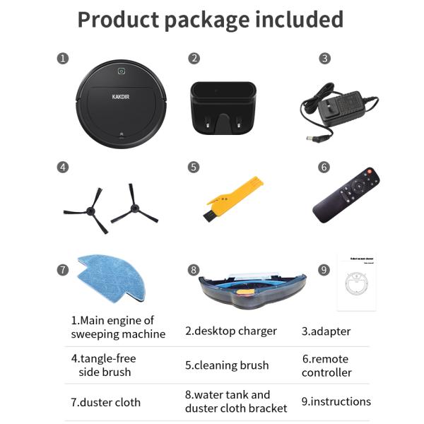 Customized Languages Remote Control Robot Vacuum Cleaner With Base Station