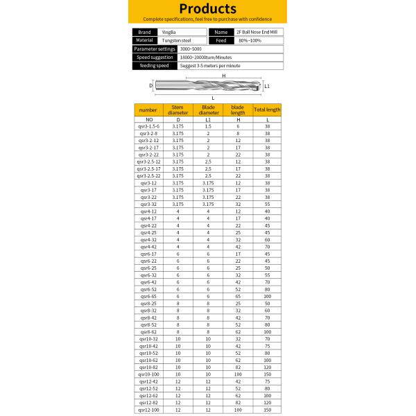 Manufacturer OEM Support Customized Carbide End Mill Standard 55HRC 2 Flutes Ball Nose Milling Cutter End Mills Good Price