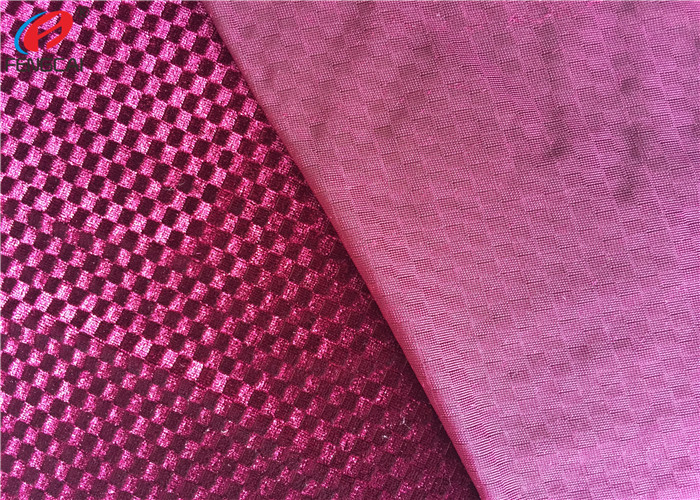Polyester Engraving Printing Knitted Stretch Velvet Fabric , Shiny Tartan Fabric