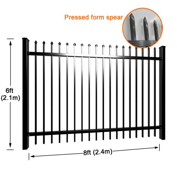 Pressed spear top black powder coated steel fencing / iron fence