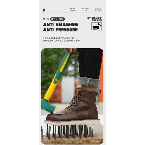 Brown Cowhide Rubber Sole Security Safety Boots Steel Toe Anti Smashing Kevlar Anti Proof Work