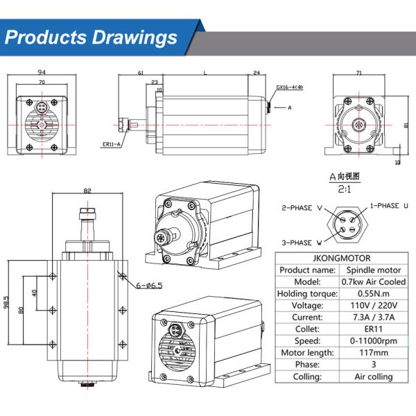 500W Air Cooled Spindle Motor 48VDC Voltage 12000RPM Speed 600m.Nm