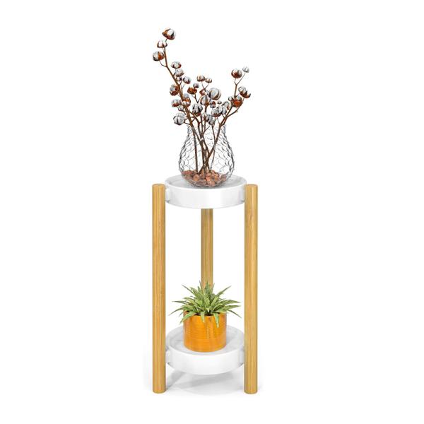 2 Tier Tall Corner Bamboo Plant Holder Indoor Wooden Flower Stands