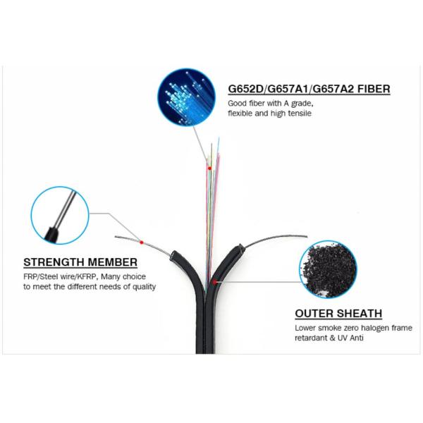1 2 4 Core FTTH G657A1 G657A2 G652D Flat Drop Fiber Optic Cable