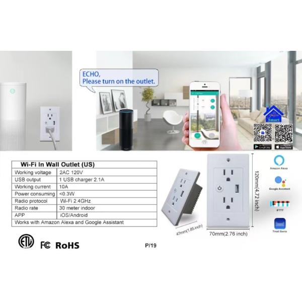 Smart Home 10A For Tuya Smart Wall Socket Smart Life 2 Ac Outlets And 1 Usb Super Charging Ports Compatible