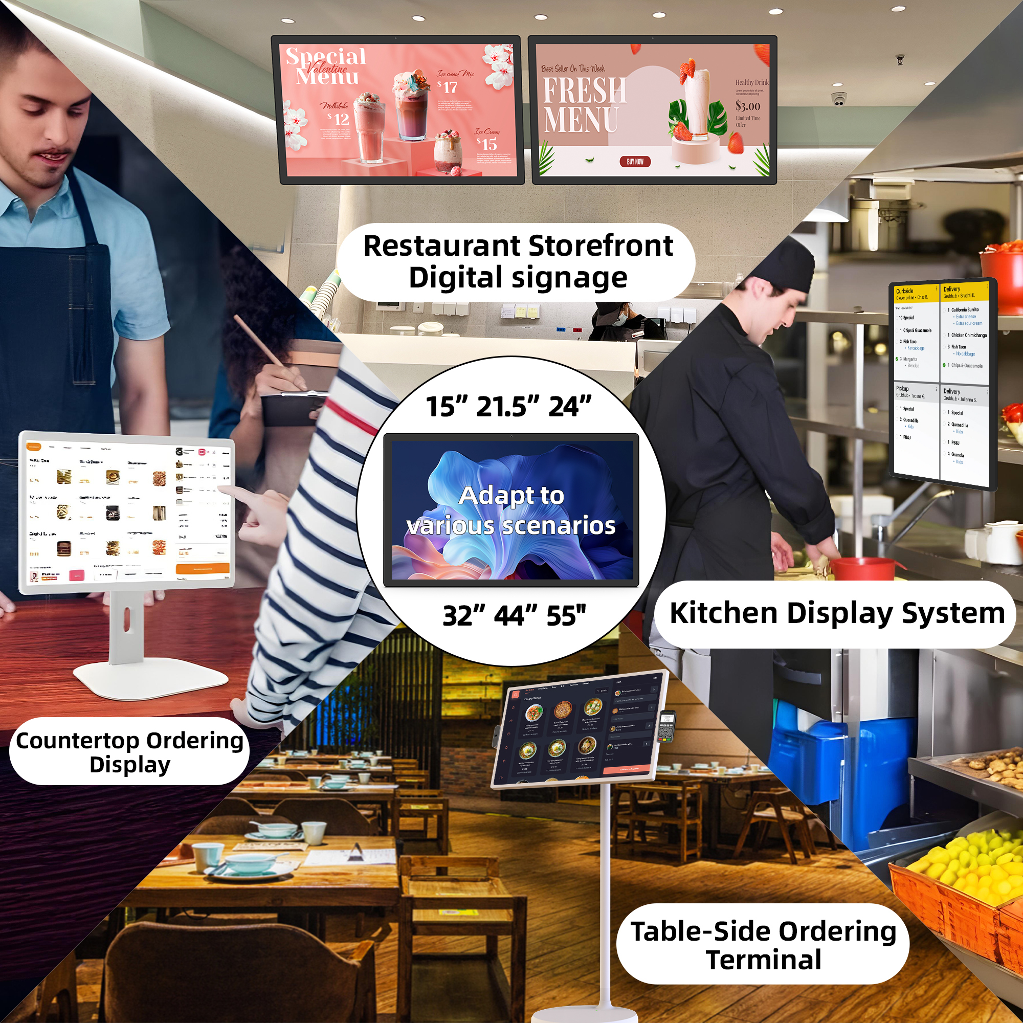 21 Inch Desktop Tablet Kitchen Display Screen Smart Android 11 TV Display Tablette PC Touch Screen Restaurant Pos System Kiosk