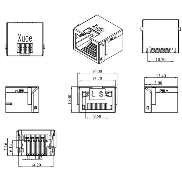 Copper Alloy Shield Rj45 Connector With Panel Stop Tab Up 8P8C SMT
