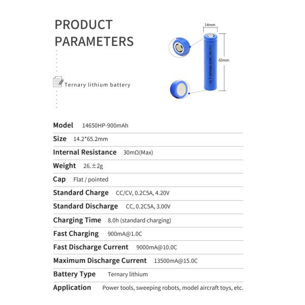 High Capacity Rechargeable Ternary Lithium Ion Battery Cells 18650 14650