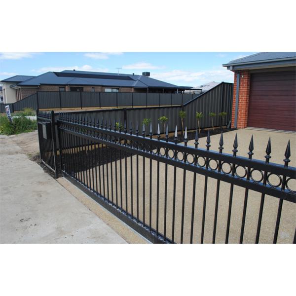Pressed spear top black powder coated steel fencing / iron fence