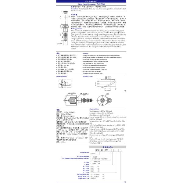 KSV10-43-0-N Cartridge Spool Type Solenoid Valve 4 Way 2 Position Hydraulic Valve