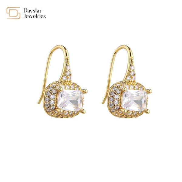 Geometric Cubic Zirconia Ear Buckle 18k Gold Plated Diamond Earrings Women Jewelry