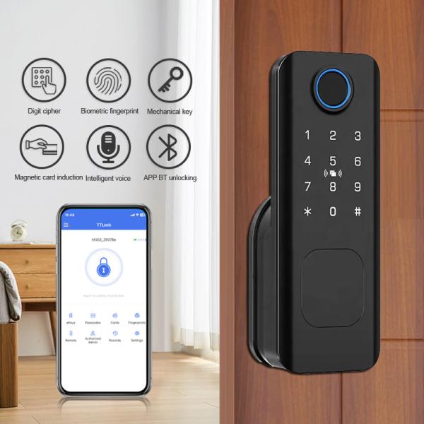 Quality TTLock Digital Code Card Fingerprint Deadbolt Door Lock Single Latch Aluminium Shell for sale