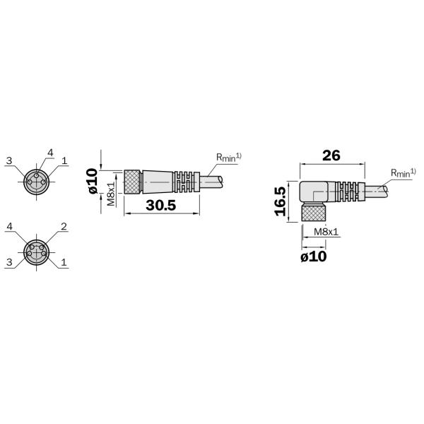 M8 Female Cable Connector Fitting 90 Degree Angle Connector Cable For All M8 3 Pins Connector Proximity Sensor