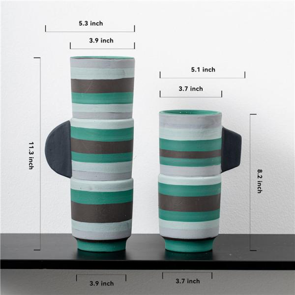 Modern minimalist design art ornament handmade stripe tall vases home tabletop decor ceramic flower vase