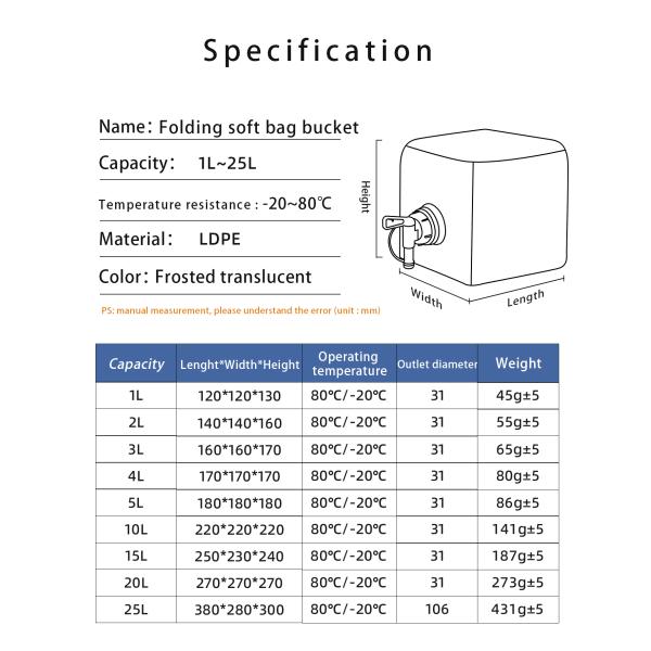 5L 10L 15L 20L Outdoor Camping Water Bag with Telescopic Tube Leak-Proof and Easy to Fill