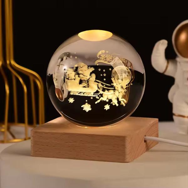 Quality Engraved 3d Laser Crystal Ball With LED Lighting Wooden Base Crystal Ball Souvenir for sale