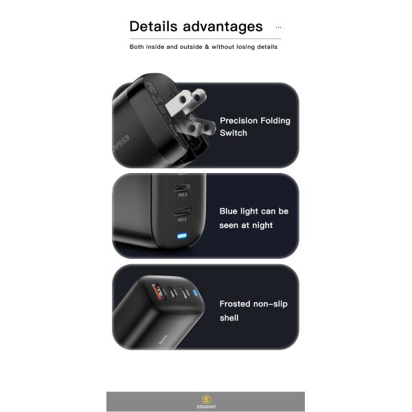 Essager USB C + A GaN Wall Phone Fast Charger 65W