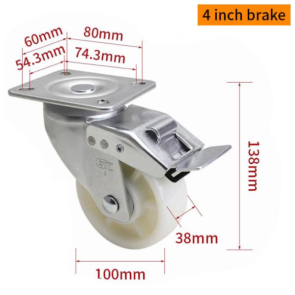 EDL‌ Medium Duty 4inch Caster TPA Plate by Rigid , Swivel and Brake Type 250kg 664P-26