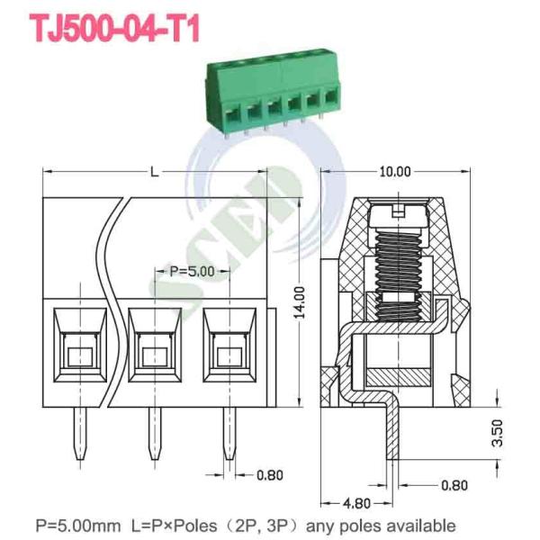 300V 10A M3 Screw 12-26 AWG Terminal Block Connector PA66 Insulation Material Green 5.08mm Spacing