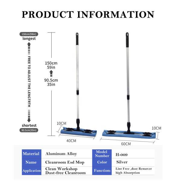 ESD Cleanroom Mop with Microfiber Cloth and 360 Rotation