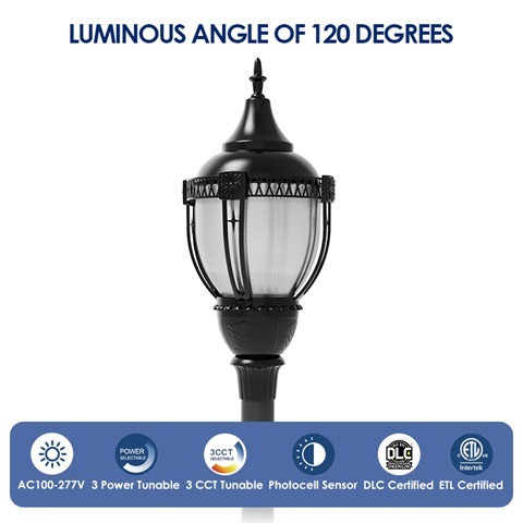 UL Outdoor LED Post Top Light Us Stock IP65 Aluminum 30W 50W 60W 80W 100W LED Garden Light For Parking Area Yard