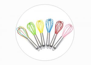 China Stainless Steel Silicone Egg Beater Handle , Mini Silicone Egg Whisk Easy Clean on sale
