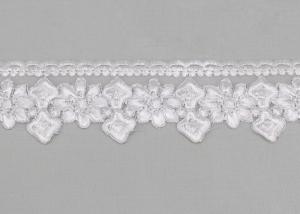 China White Lace Ribbon Embroidery Fabric With Silver Lurex Poly Yarn Eco - friendly on sale