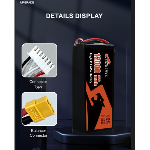 23.1V Lithium Polymer High Voltage FPV Drone Battery 6S 12000mAh 30C 70C with XT60 Connector