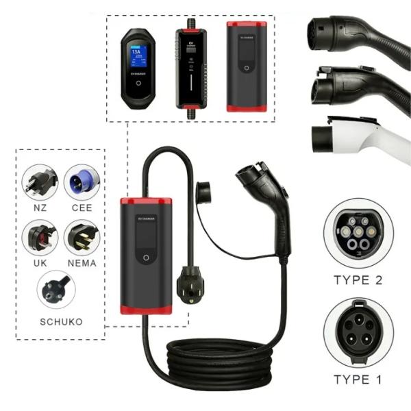 Factory 8a-32a Adjustable SAE J1772 TYPE1 Fast Electric Car Charger Portable Ev Charger