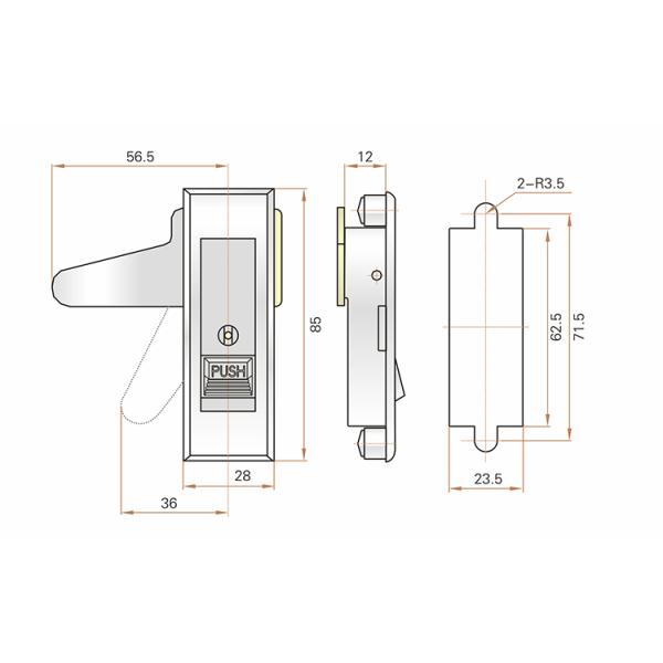Die Casting Zinc Alloy Swing Handle Plane Lock Durable For Fire Cabinet