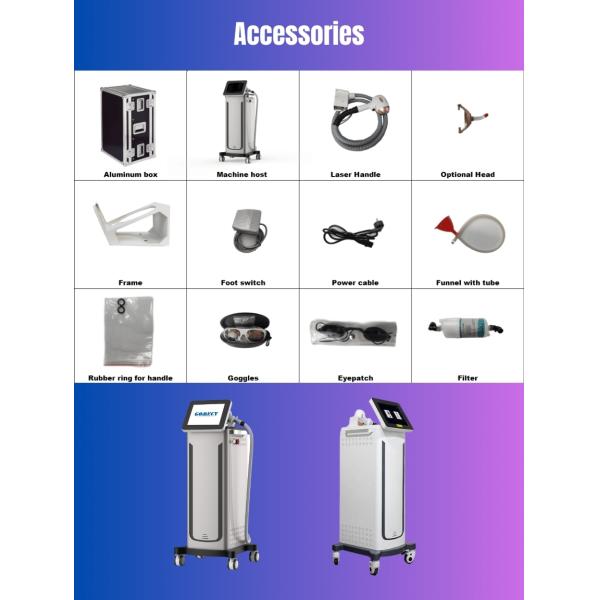 755 808 940 1064nm Diode Laser Hair Removal Device 4 Wavelength with 12*24mm/12*28mm Spot Size