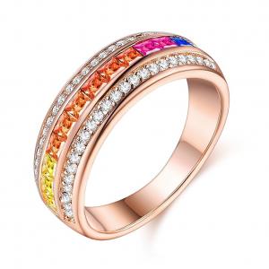 China Rose Gold Plated Silver 925 Fashion Luxury Colorful Rainbow Zircon Ring Women Jewelry wholesale