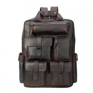 China Mens Genuine Leather Bag 15.6 Inch Laptop Backpack Large Capacity Traveling Backpack Bag wholesale