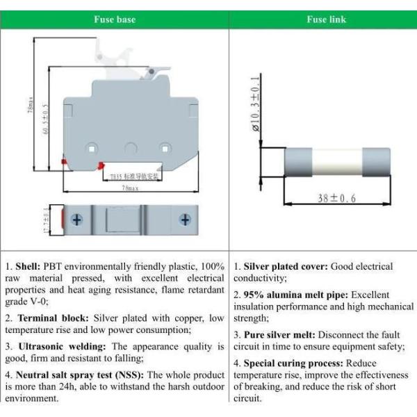 DC 500V Cylindrical 10X38 Solar PV Fuse Fuse Link