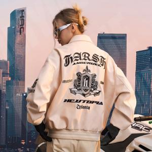 China Windproof Streetwear Varsity Jacket Striped Embroidered Loose Leather Plus Size wholesale