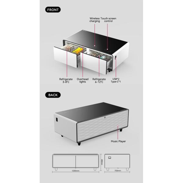 Capacity 100-149L Small Coffee Table with Fridge Drawer Speakers and Wireless Charger